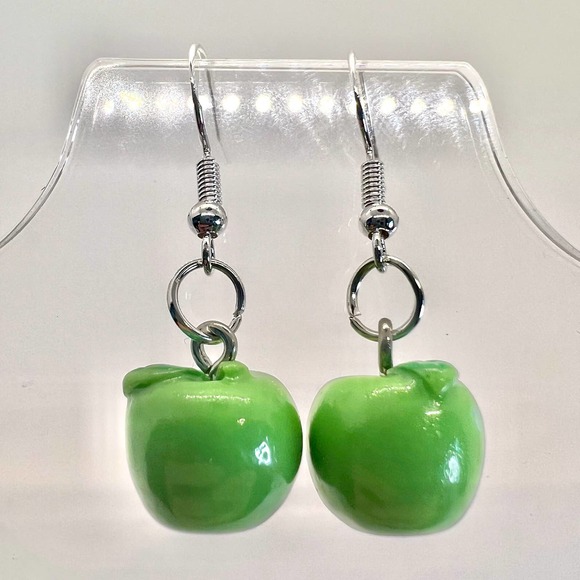 Green Apple Earrings - Teacher Earrings - School Earrings - Summer Fruit Earring - Picture 3 of 10